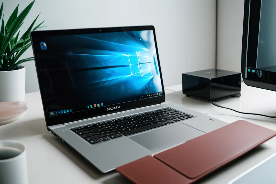 Vista de una videollamada con una libreta de notas de apoyo al lado del teclado.